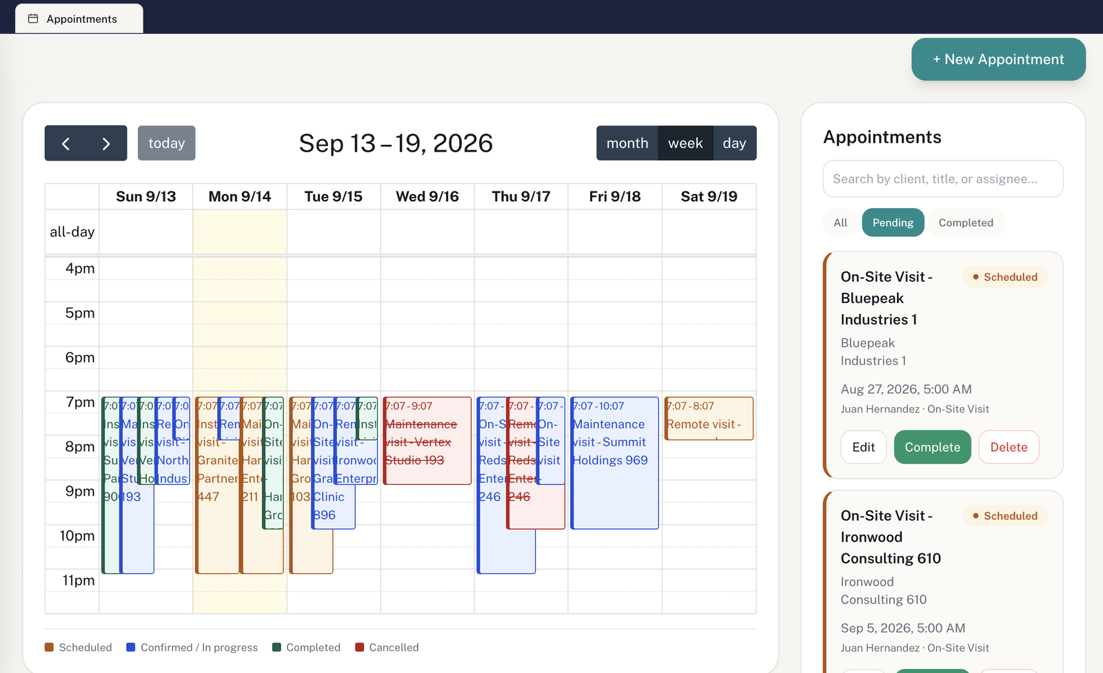 Appointments calendar