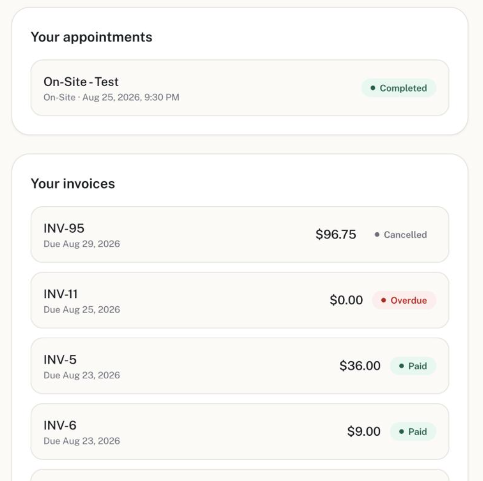 Appointments and invoices in the Client Portal