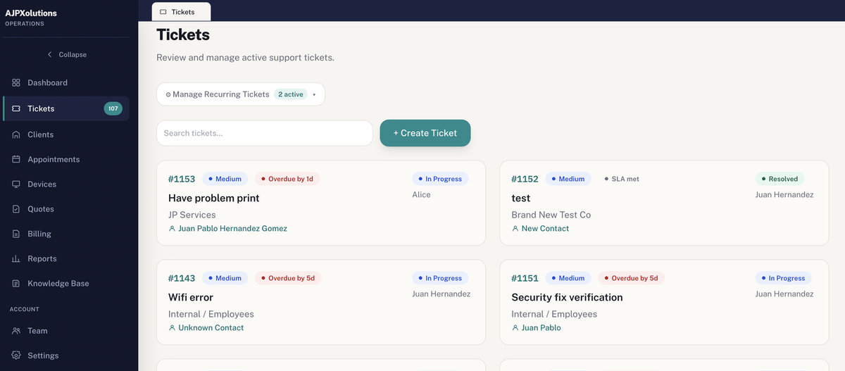 AJPX Desk ticket list